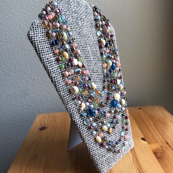 7 Strand Genuine Mother Pearl Cats Eye Necklace - Picture 3 of 17